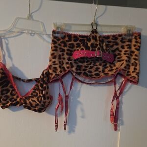 Leopard Print Bra and Garter Set
